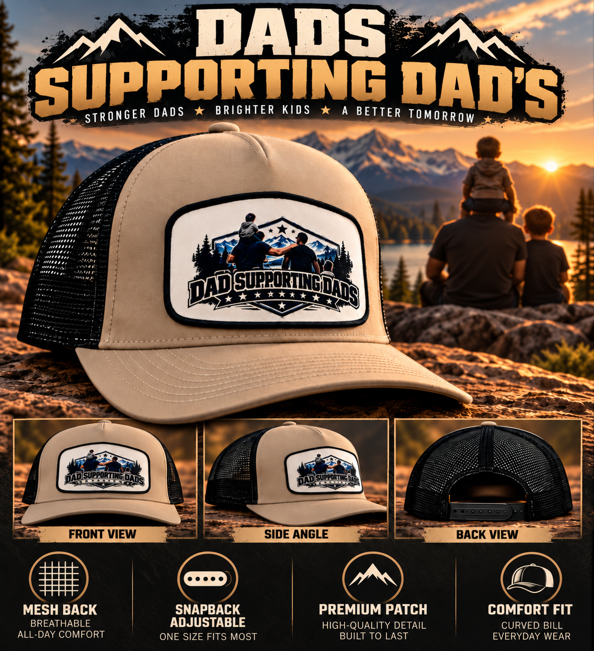 Dads Supporting Dads Patch Trucker Hat – Tan & Black