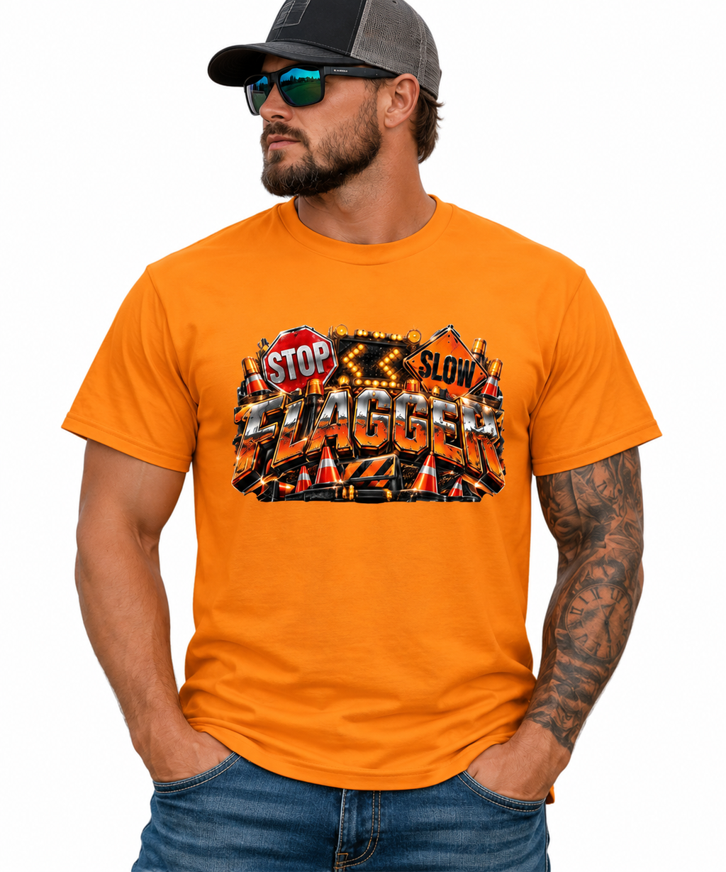 FLAGGER Construction Graphic T-Shirt – Orange | Blue Collar Label