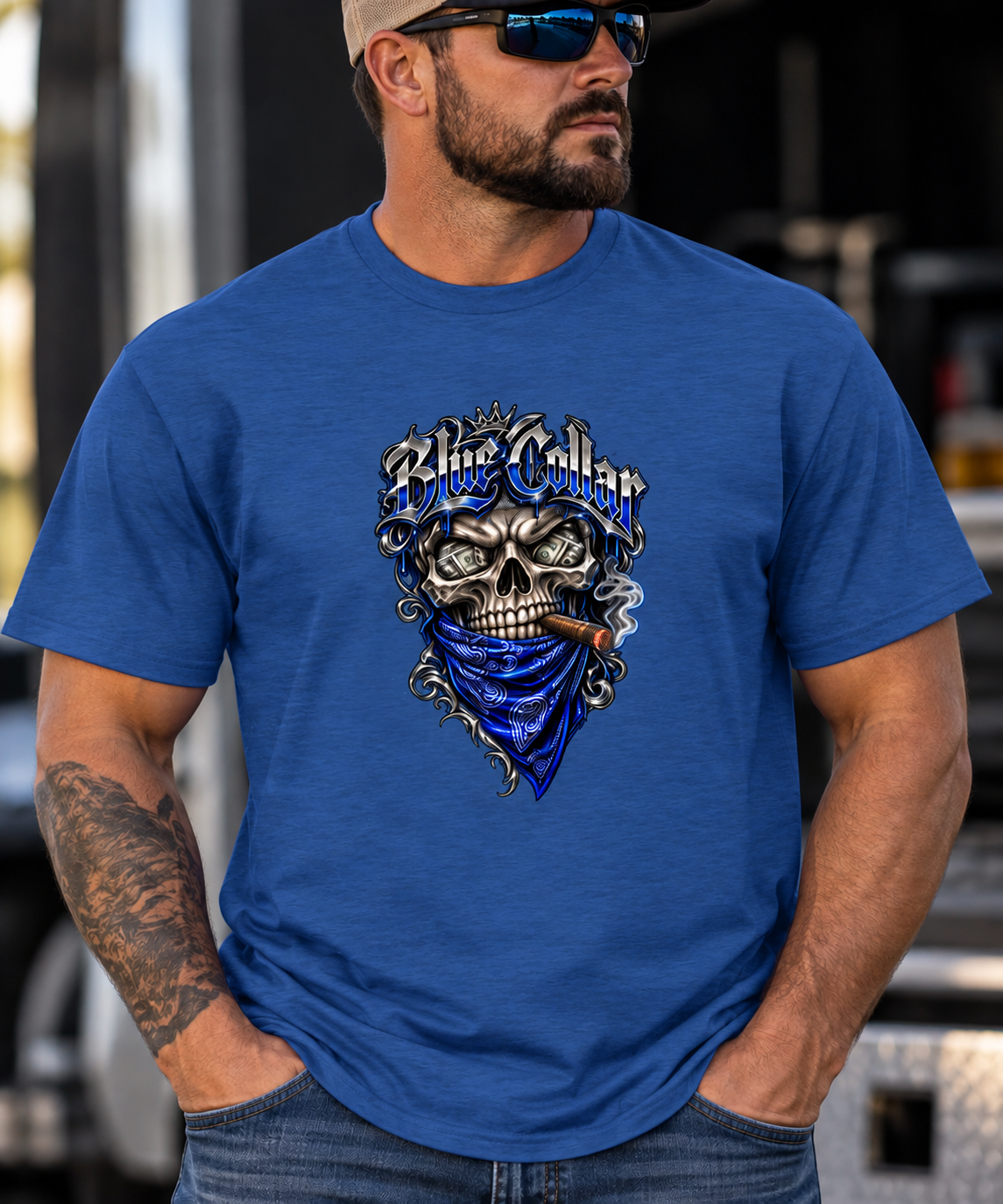 Blue Collar Skull Graphic Tee