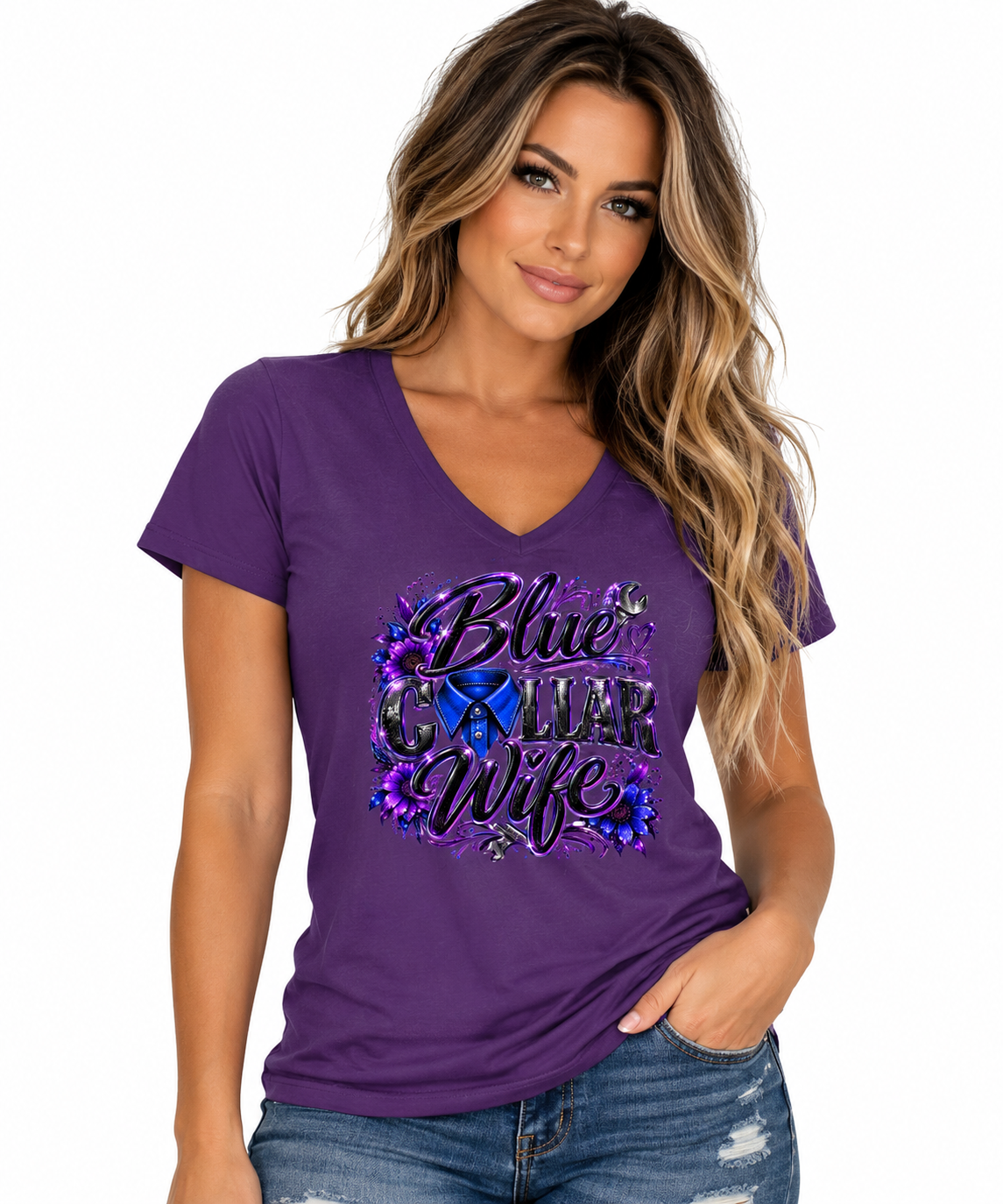 Blue Collar Wife – Women’s Purple V-Neck T-Shirt