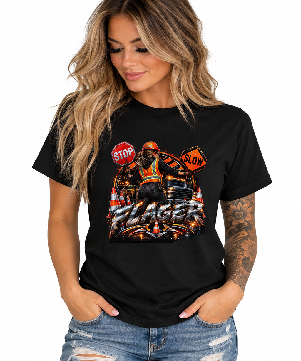 Women's FLAGGER Traffic Control Graphic T-Shirt – Black