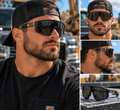 Men’s Black Shield Sunglasses – Bold Blue Collar Style