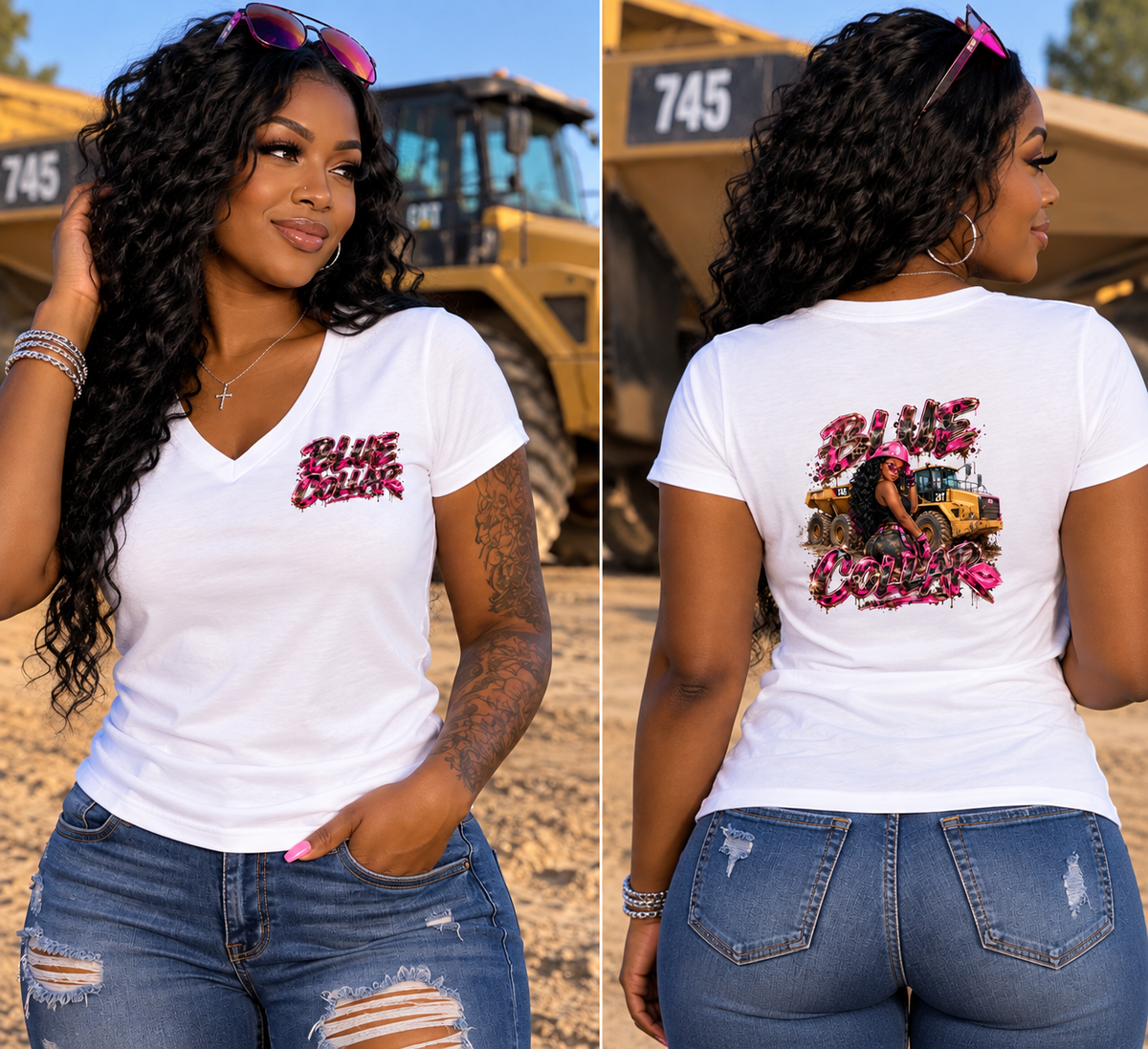 Blue Collar Haul Truck Women’s V-Neck Graphic Tee