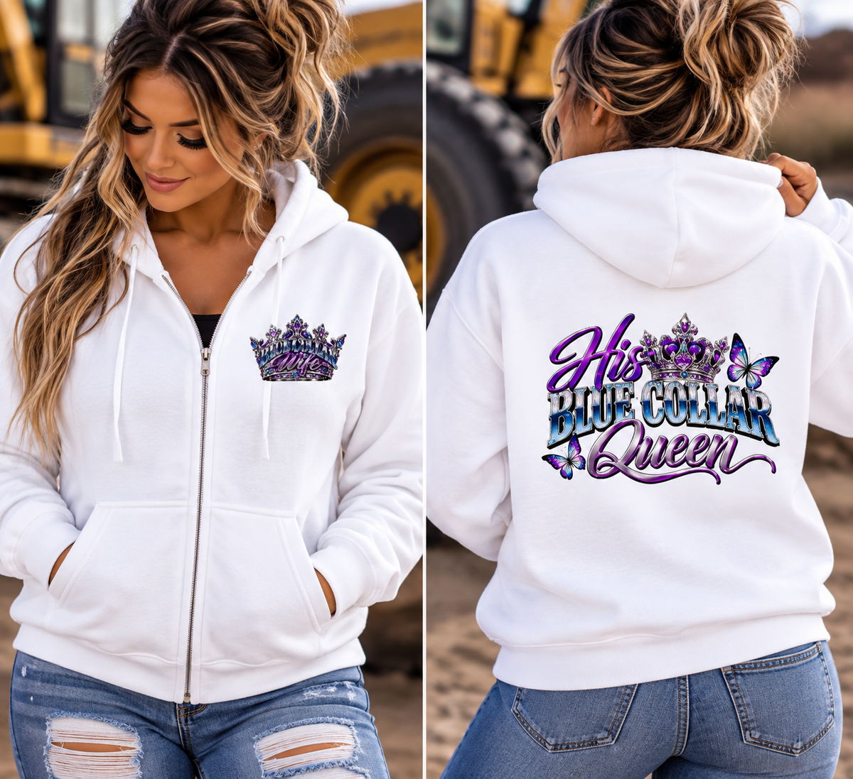 His Blue Collar Queen – Women’s Zip-Up Hoodie
