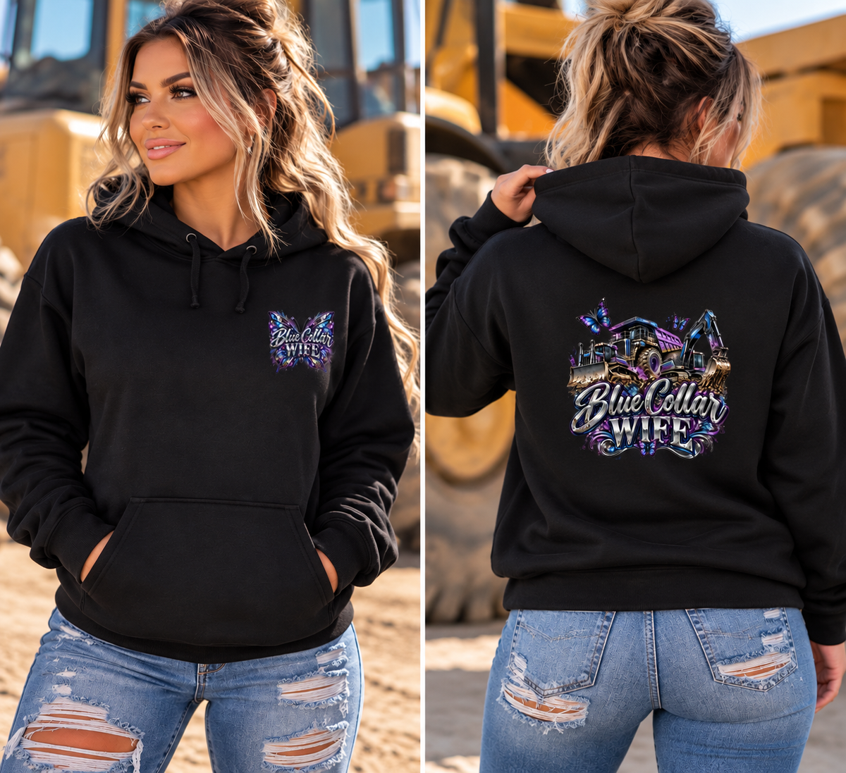 Blue Collar Wife – Butterflies & Heavy Equipment Hoodie