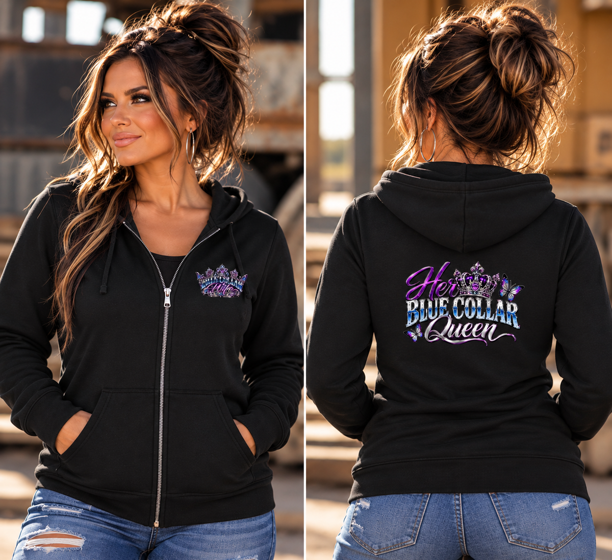 Her Blue Collar Queen – Women’s Zip-Up Hoodie