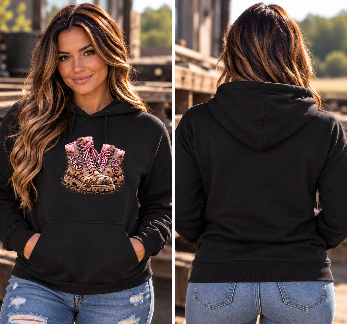 Blue Collar Girl – Pink Work Boots Graphic Hoodie