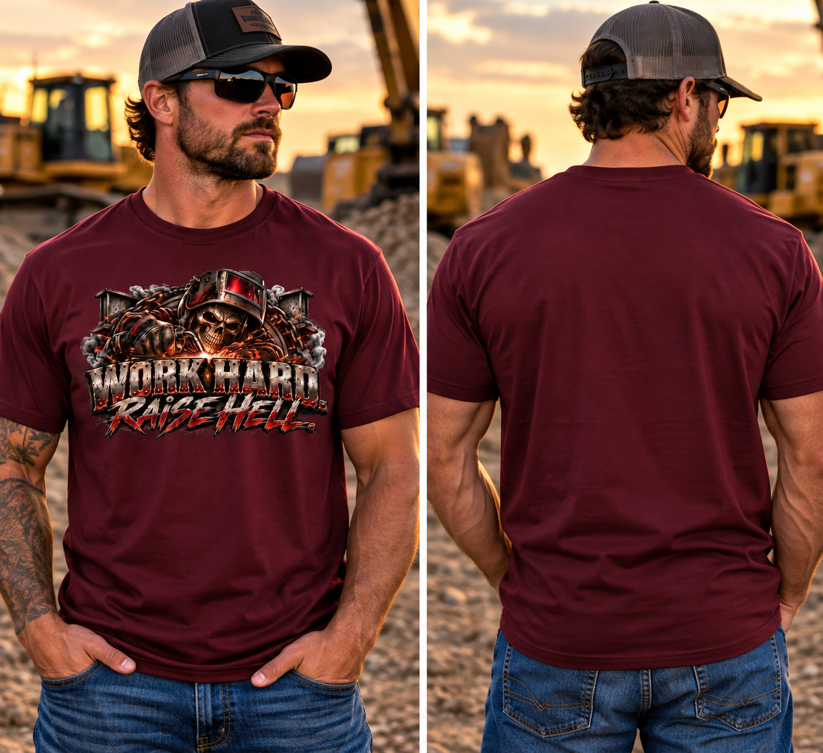 Work Hard. Raise Hell. – Men’s Blue Collar Graphic Tee