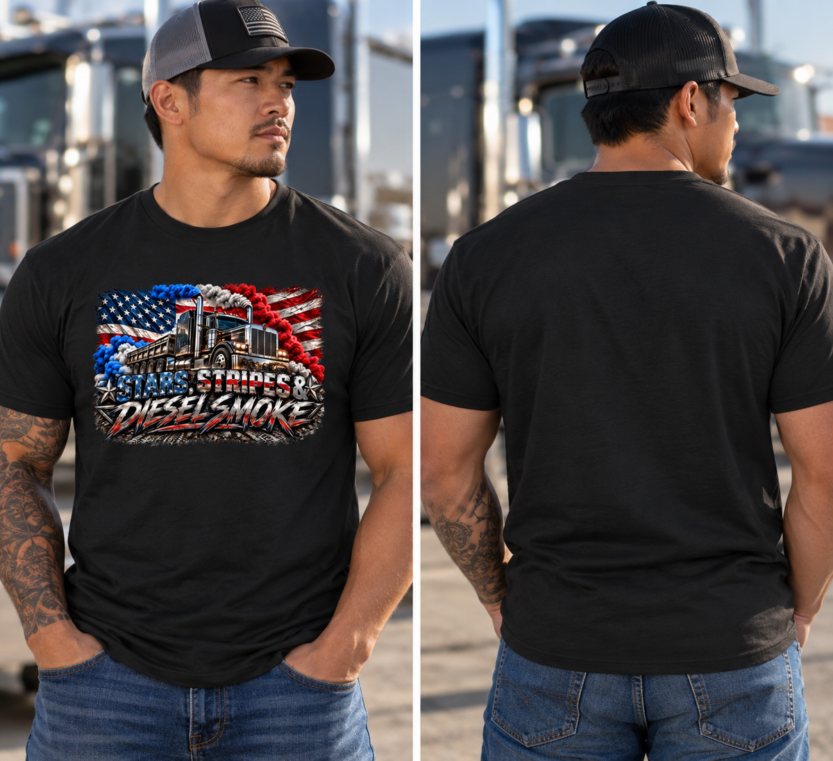 Stars, Stripes & Diesel Smoke – Men’s Patriotic Graphic Tee