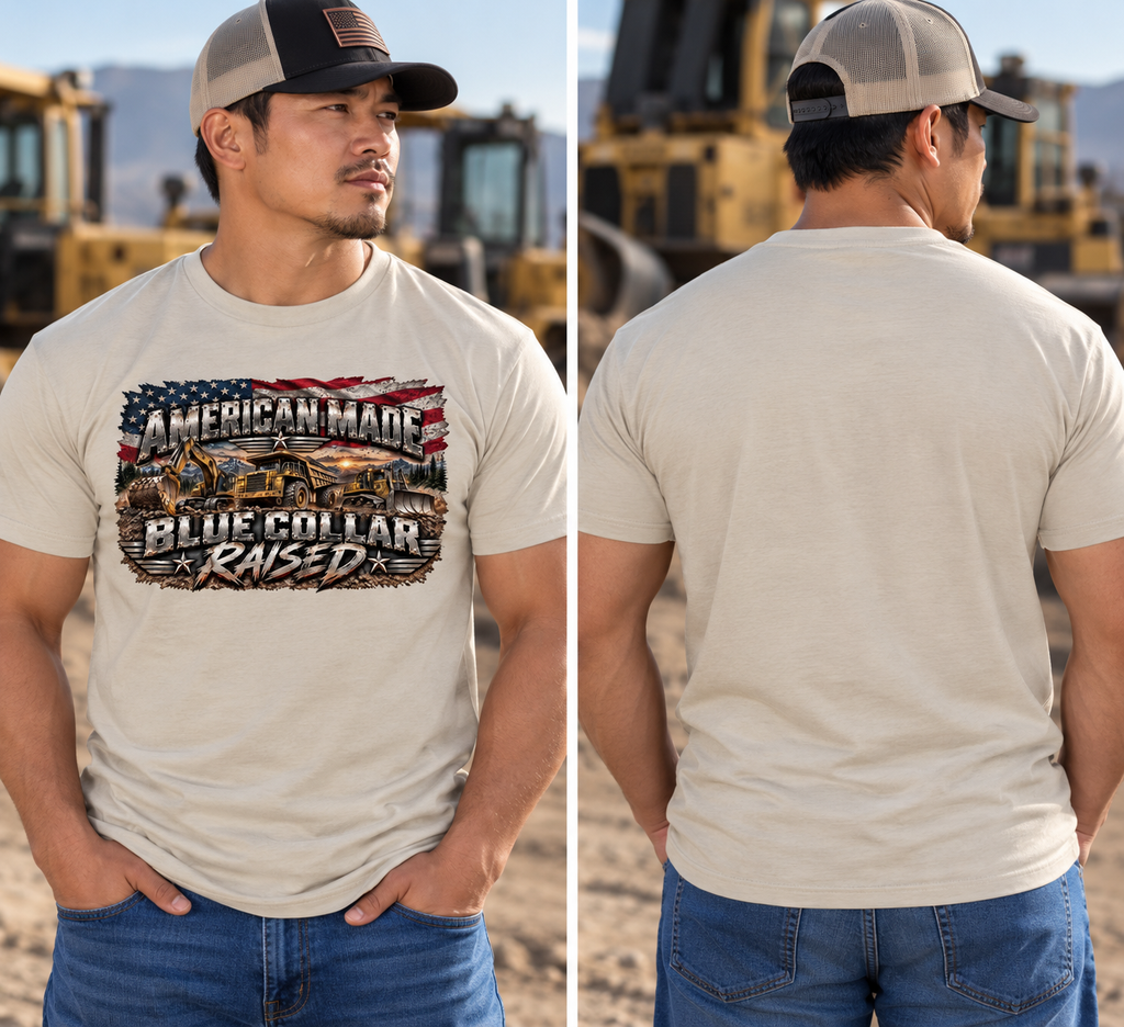 American Made. Blue Collar Raised. – Men’s Patriotic Graphic Tee