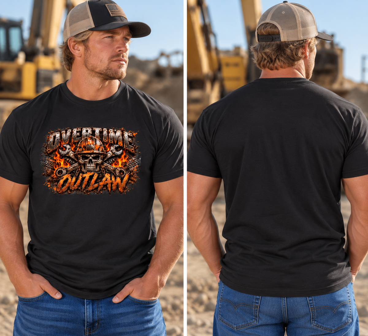 Overtime Outlaw – Men’s Blue Collar Graphic T-Shirt