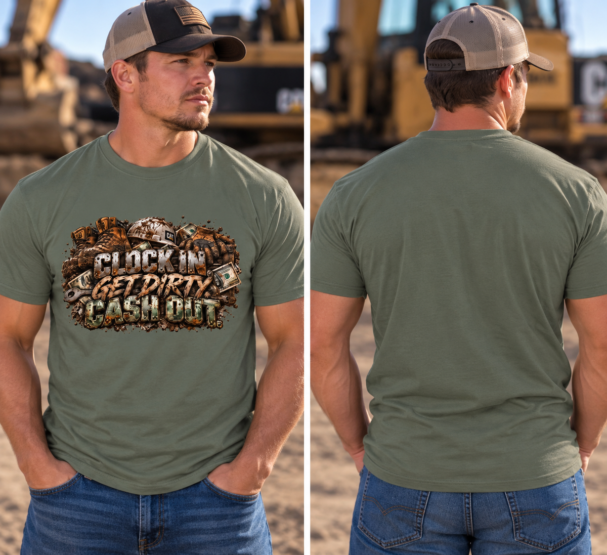 Clock In. Get Dirty. Cash Out. – Men’s Blue Collar Graphic T-Shirt