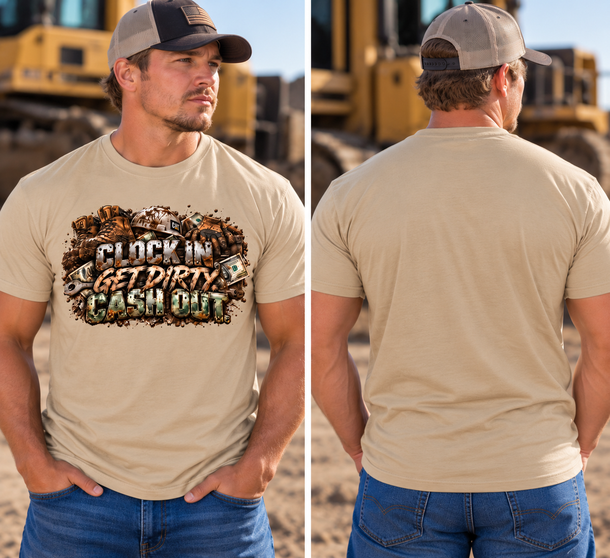 Clock In. Get Dirty. Cash Out. – Men’s Blue Collar Graphic T-Shirt