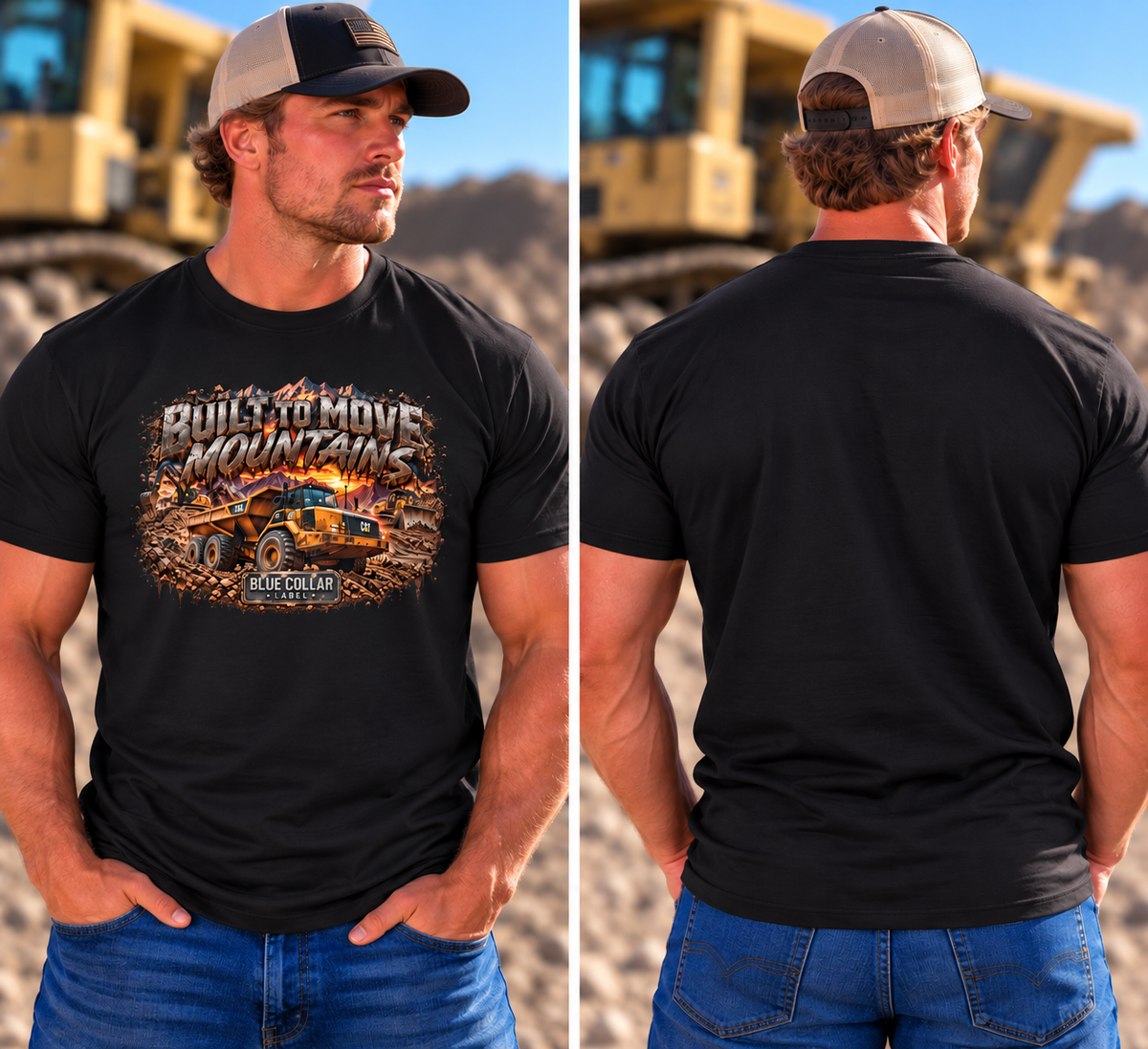 Built to Move Mountains – Men’s Heavy Equipment Graphic Tee | Blue Collar Label