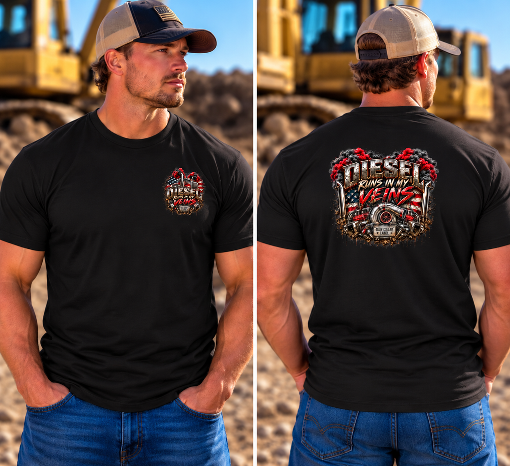 Diesel Runs in My Veins – Blue Collar Label Graphic Tee