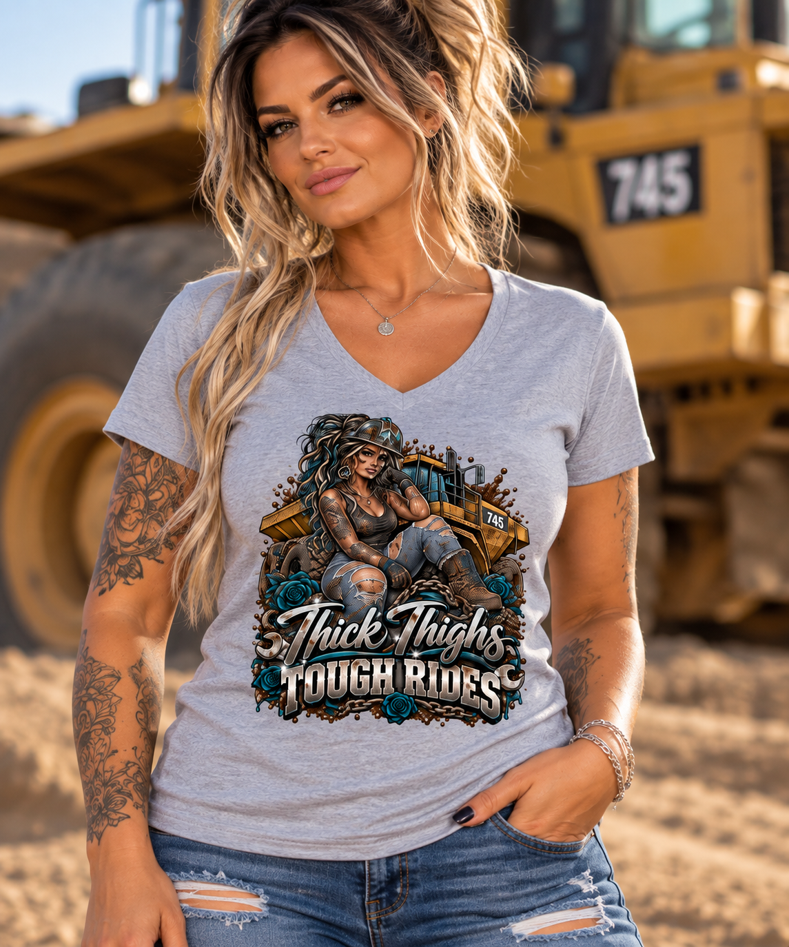 Thick Thighs, Tough Rides – Women’s V-Neck T-Shirt