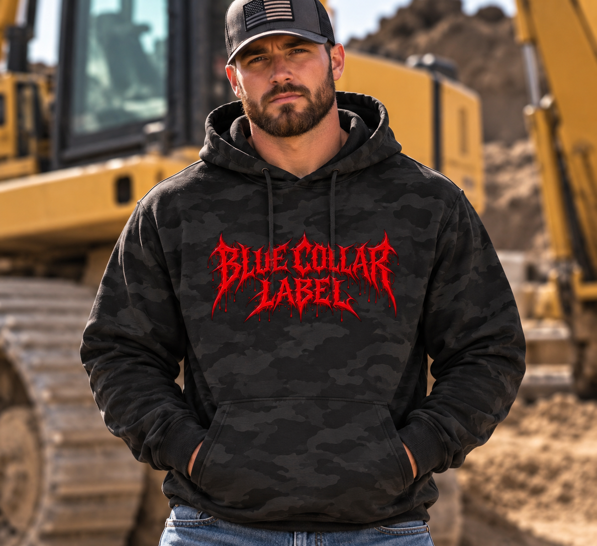 Blue Collar Label – Men’s Blood Red Death Metal Camo Hoodie