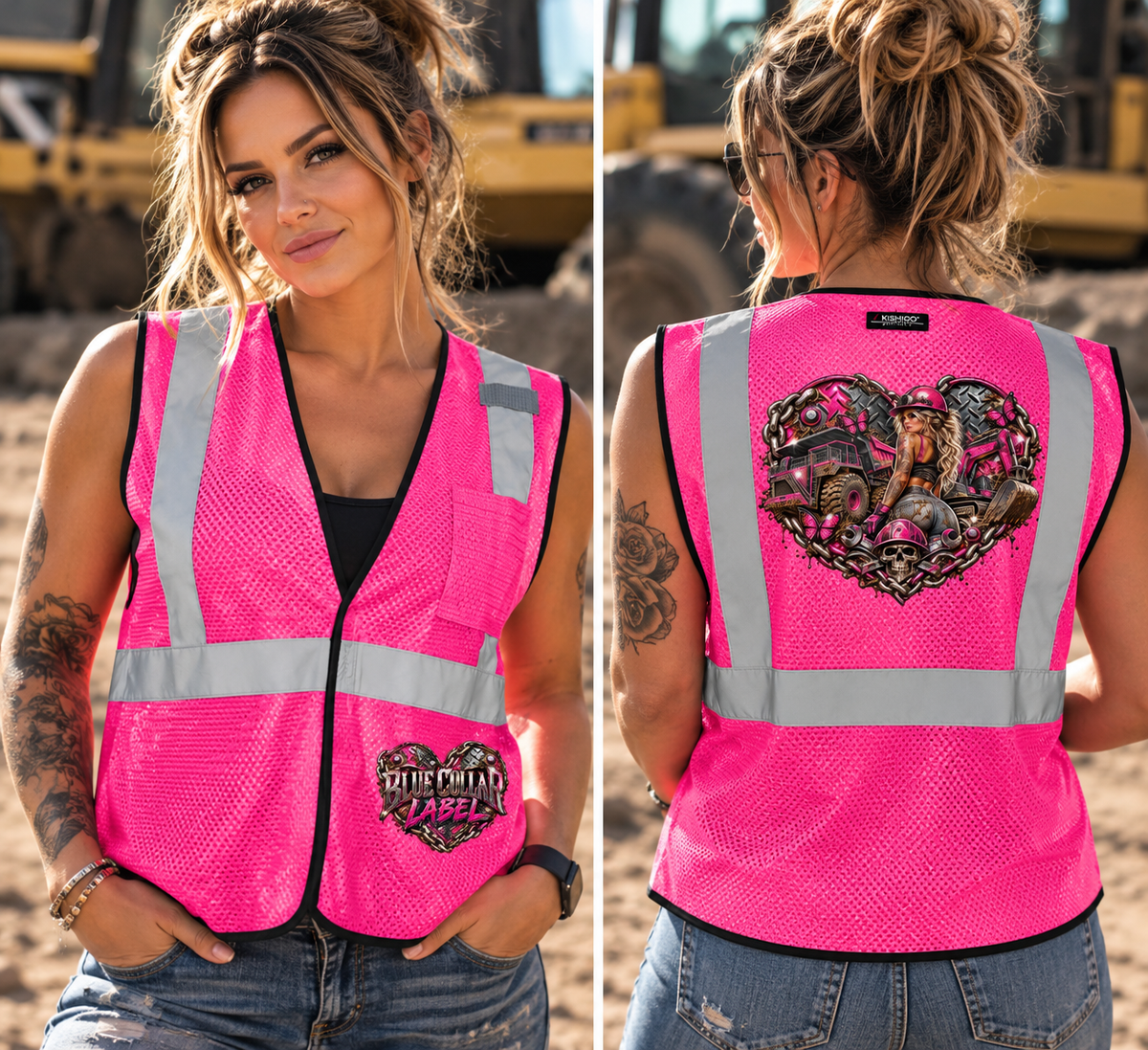 Blue Collar Label – Women’s Heart of Steel Pink Hi-Vis Safety Vest