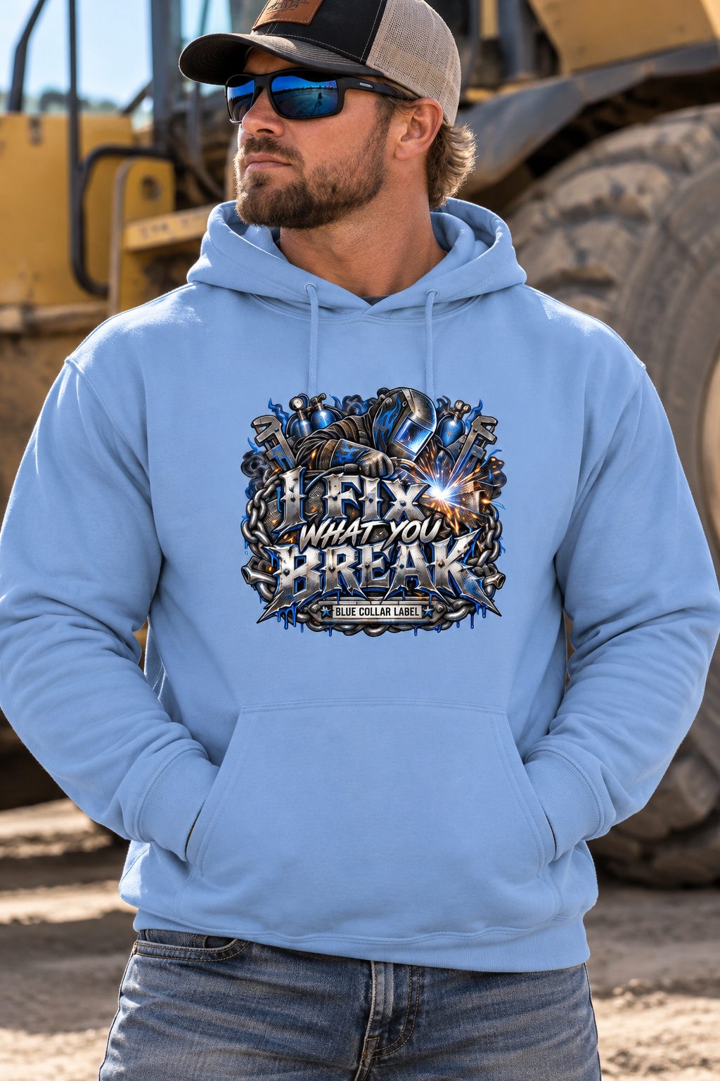 I Fix What You Break – Blue Collar Label Hoodie