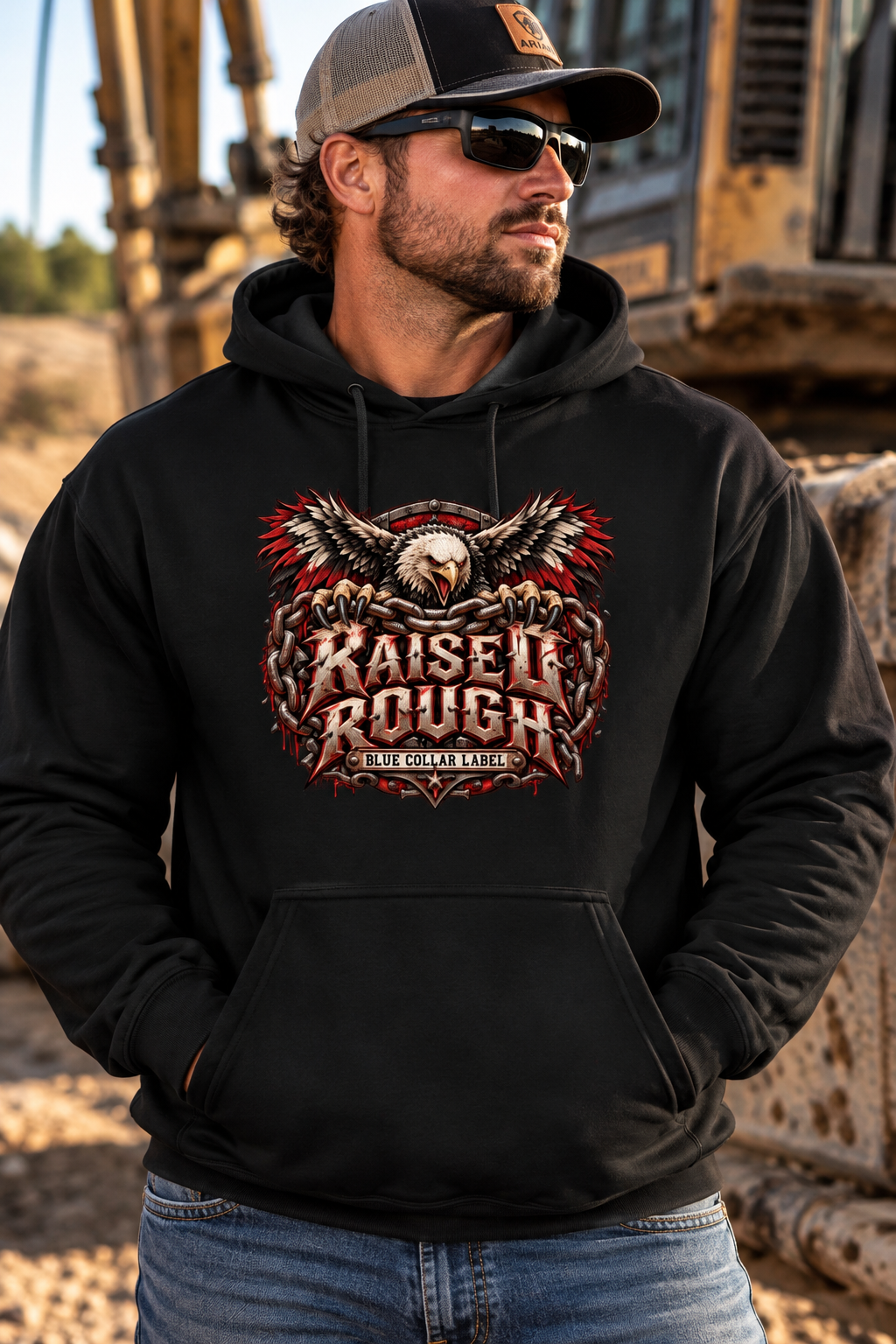 Raised Rough – Men’s Blue Collar Hoodie