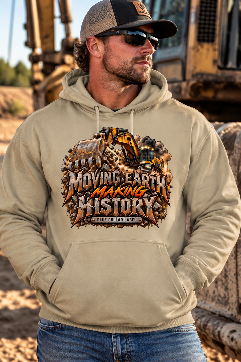 Moving Earth, Making History – Men’s Blue Collar Hoodie