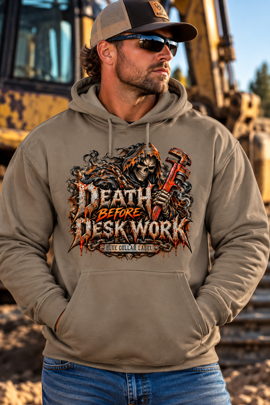 Death Before Deskwork – Men’s Blue Collar Hoodie