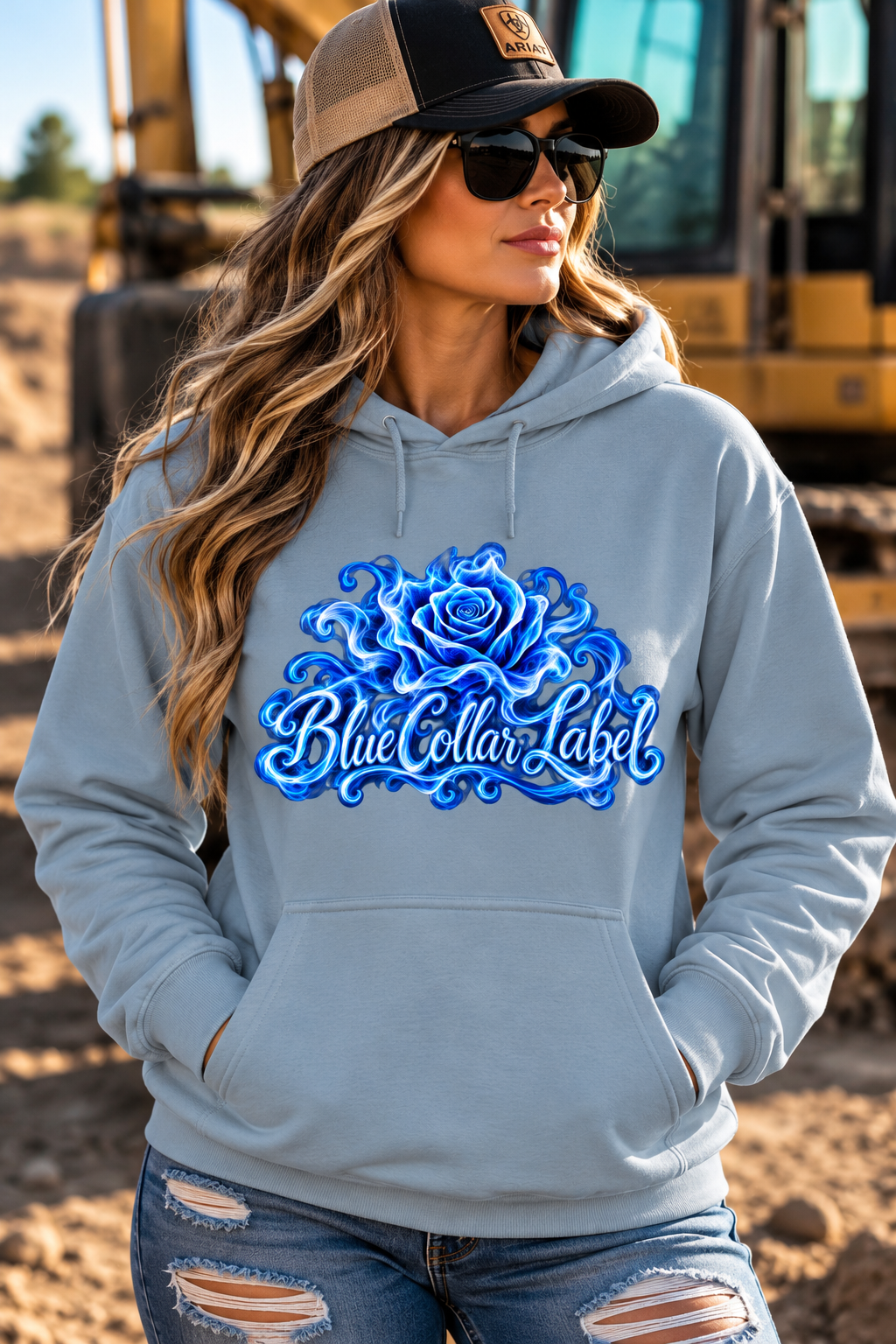 Blue Collar Label – Blue Smoke Rose Women’s Hoodie