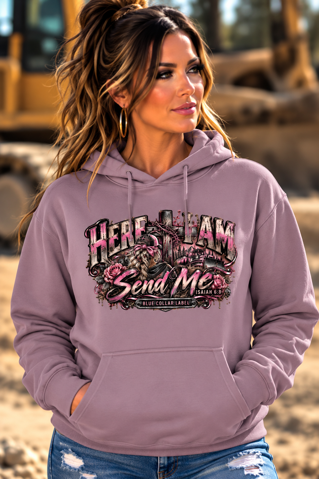 Here I Am Send Me Isaiah 6:8 Women’s Christian Hoodie – Blue Collar Label
