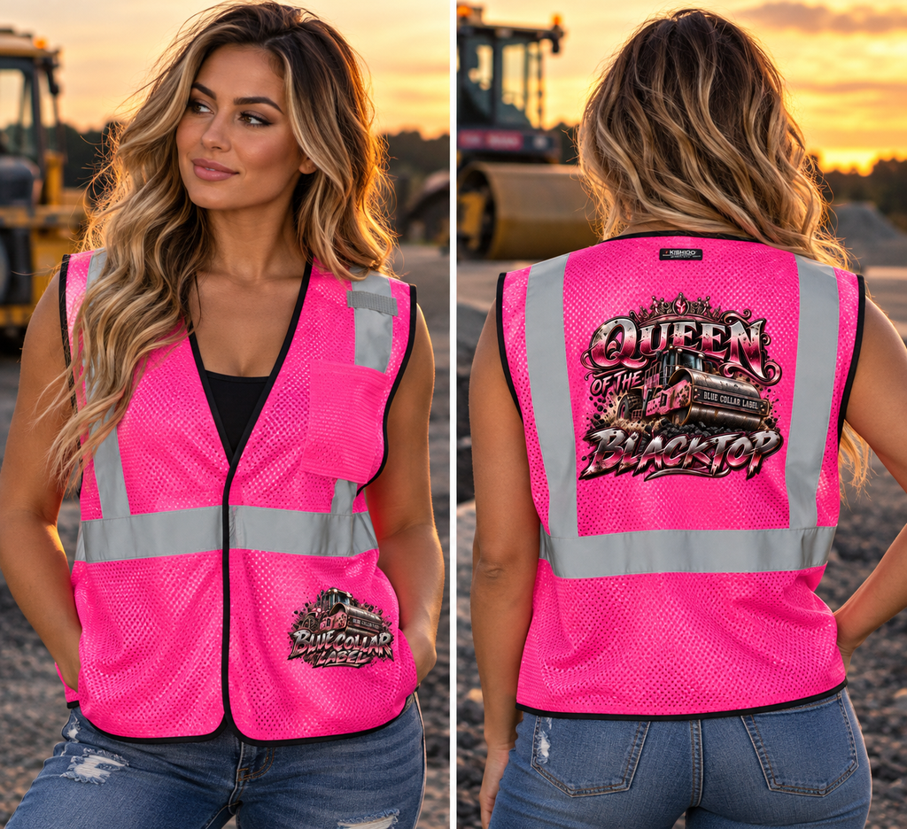 Queen of the Blacktop Women’s Pink Hi-Vis Safety Vest | Blue Collar Label