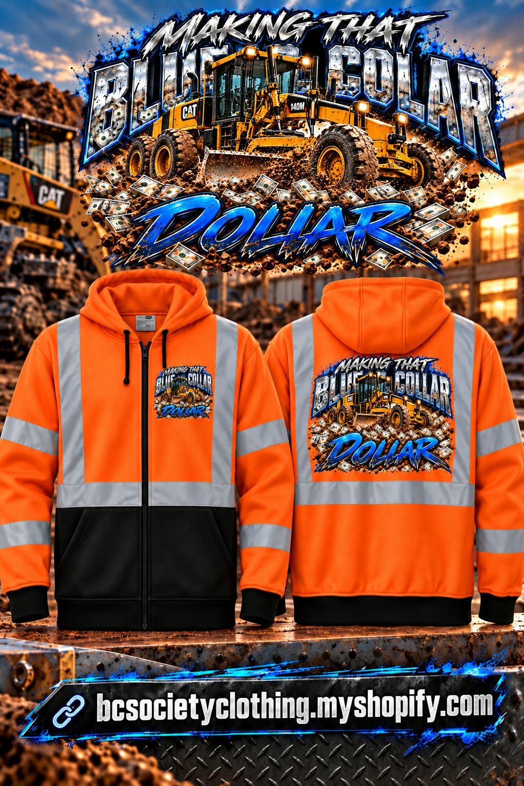 Motorgrader high visibility zip up hoodie