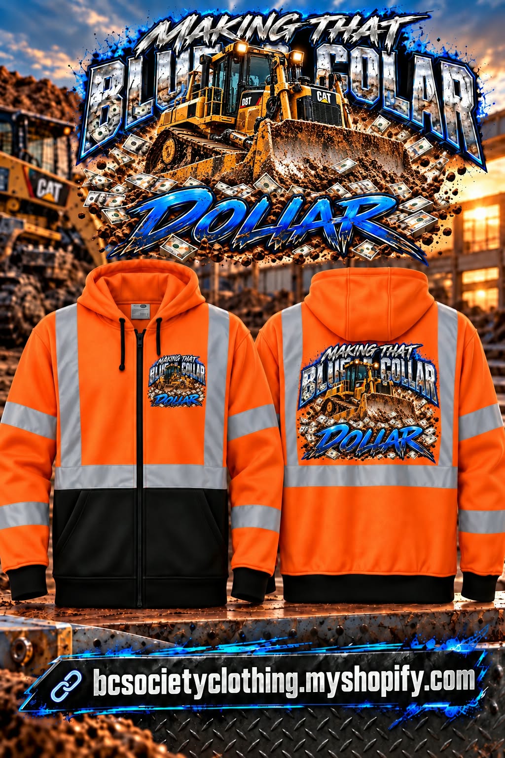 Hi visibility bulldozer zip up hoodie