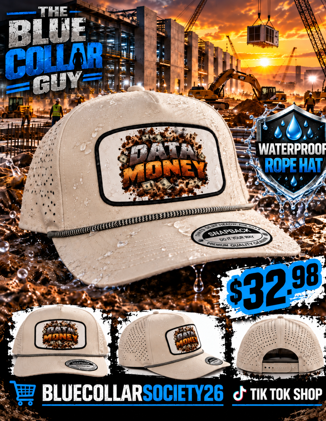 Data Money Waterproof Rope Hat Snapback